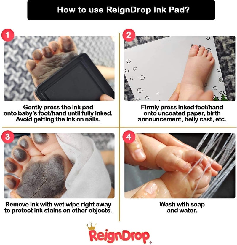 ReignDrop وسادة حبر لطباعة بصمة قدم ويد الطفل - تخلق طابع تذكاري رائع يدوم طويلاً للأطفال والرضع. مقاومة للتلطيخ، سهلة المسح عن الجلد، آمنة ولطيفة خالية من الأحماض (أزرق داكن) - Image 4